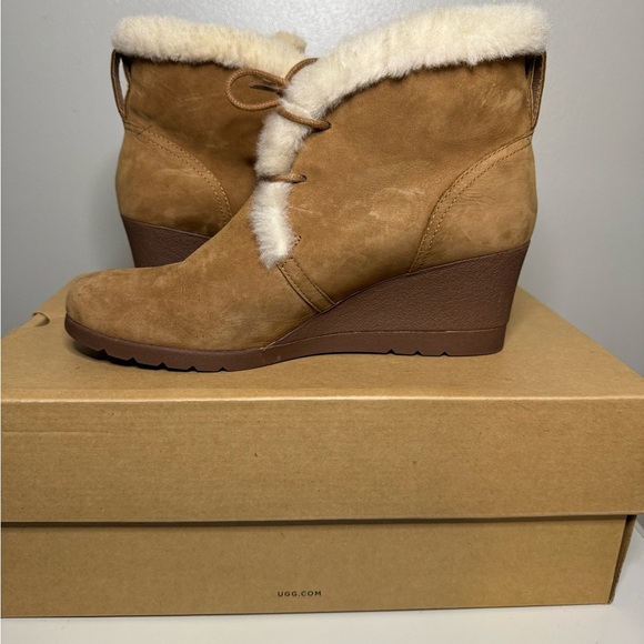 UGG Women's Jeovana Chestnut Waterproof Suede Wedge Ankle Boots 1017421 - Picture 6 of 8